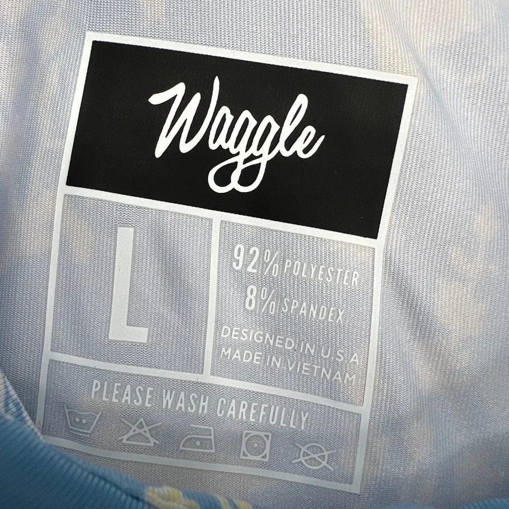 Waggle Buzzin Polo Shirt Mens‎ Large Blue Bee Floral Print Performance Stretch - Picture 4 of 9